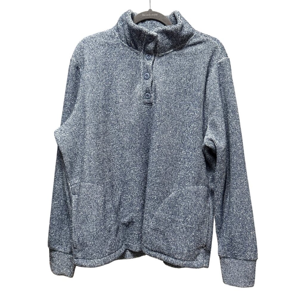 Eddie Bauer Womens XL Blue Heathered Fleece Pullover Sweater W/ Button Collar &